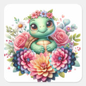 Blütenschildkröte Quadratischer Aufkleber (Vorderseite)