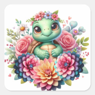 Blütenschildkröte Quadratischer Aufkleber