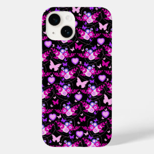Blütenschmetterlinge und Herzen rosa schwarz Case-Mate iPhone Hülle