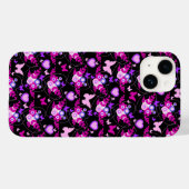 Blütenschmetterlinge und Herzen rosa schwarz Case-Mate iPhone Hülle (Rückseite (Horizontal))