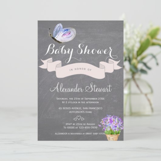 Blütenschmetterlingsdusche Einladung (Stehend Vorderseite)