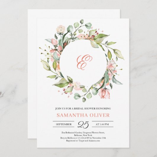 Blütenschreie Monogramm Blütenschweiß Brautparty Einladung (Vorne/Hinten)