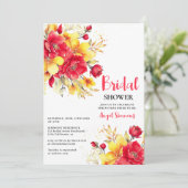 Blütenschrift Brautparty mit hellrotem Fall Einladung (Stehend Vorderseite)