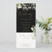 Blütenschwarz-Streichellichter in einer Hochzeit Einladung (Stehend Vorderseite)