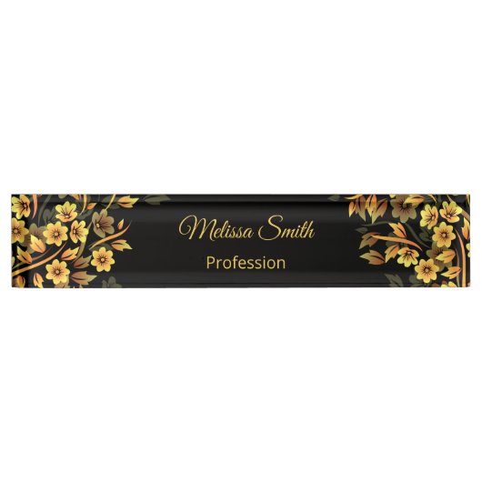 Blütenschwarz und Gold Namensplakette (Vorderseite)