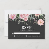 Blütenschwarz und rot-rosa Hochzeit RSVP Karte (Vorderseite)