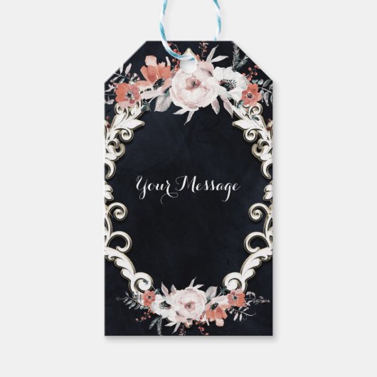 Blütenschwarzer Chalk Elegante Winterhochzeit Geschenkanhänger (Vorderseite)