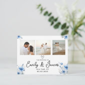 Blütenschwarzes Script-Foto Strip Wedding Postkarte (Stehend Vorderseite)