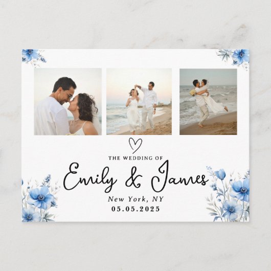 Blütenschwarzes Script-Foto Strip Wedding Postkarte (Vorderseite)