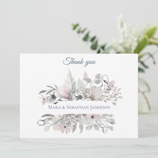 ~* Blütensilber Rosa AR17 Elegante Trendy Wedding Dankeskarte (Stehend Vorderseite)