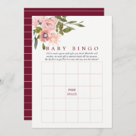 Blütenspülung und Burgundy Baby Shower Baby Bingo Einladung