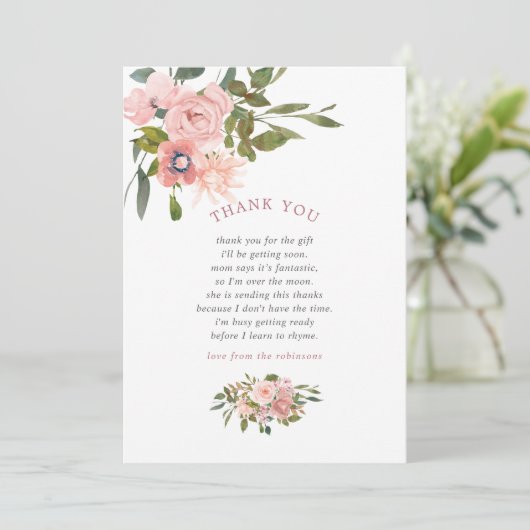Blütenspülung und Rose Gold Kinderdusche Vielen Da Dankeskarte (Stehend Vorderseite)