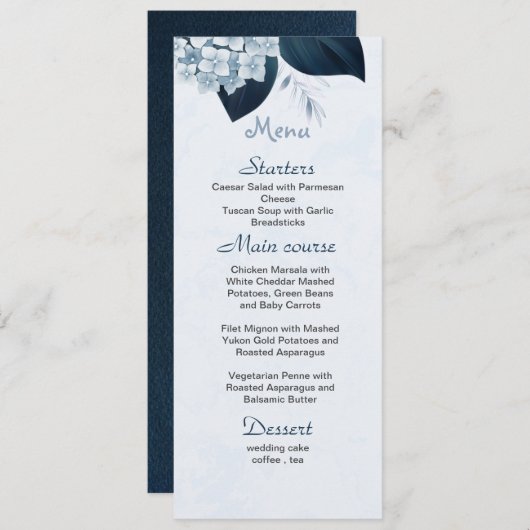 Blütenstaub und Blätter Hochzeit Menükarte (Vorne/Hinten)