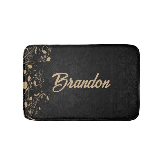 Blütenstaube in Schwarz und Gold Badematte (Vorderseite)