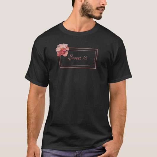 Blütensüß 16 rosa und schwarz T-Shirt (Vorderseite)
