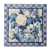 Blütenvase Blauer Chinoiserie-Toilmonogramm Fliese (Vorderseite)