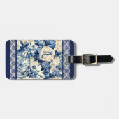 Blütenvase Blauer Chinoiserie-Toilmonogramm Gepäckanhänger (Vorderseite horizontal)