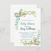 Blütenvögel in Aquarellen Einladung (Vorne/Hinten)