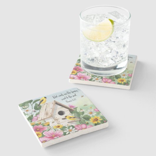 Blütenvögel Steinuntersetzer (Seitenansicht)