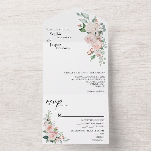 Blütenweiß in einer Hochzeitsfeier All In One Einladung (Innen Boden)