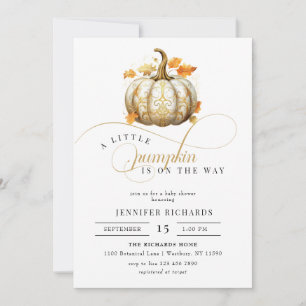 Blütenweiß und Gold Pumpkin Fall Baby Dusche Einladung