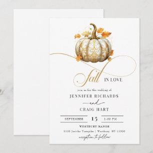 Blütenweiß und Gold Pumpkin-Hochzeit im Herbst Einladung