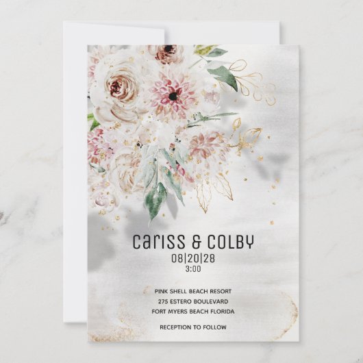 Blütenweiße und grüne Hochzeitsfeier Ankündigung (Vorderseite)