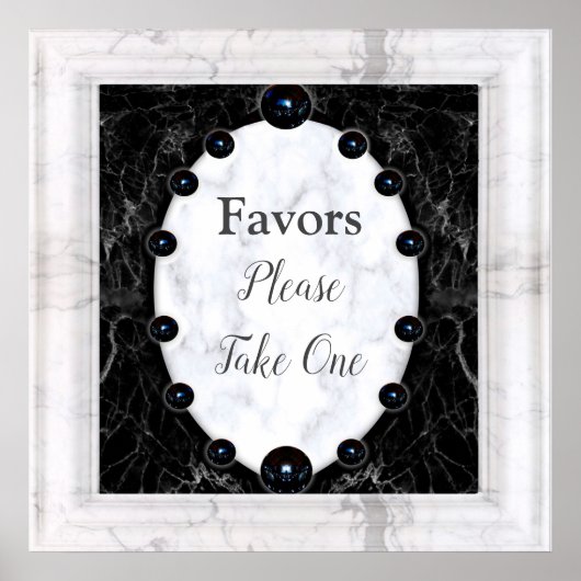 Blütenweiße und schwarze Marmorsäume Poster (Vorne)