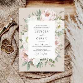 Blütenweißer Peony Rahmen Elegante Hochzeit Einladung