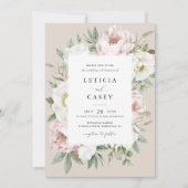 Blütenweißer Peony Rahmen Elegante Hochzeit Einladung (Vorderseite)