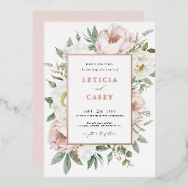 Blütenweißes Peony Rose Hochzeit Folieneinladung