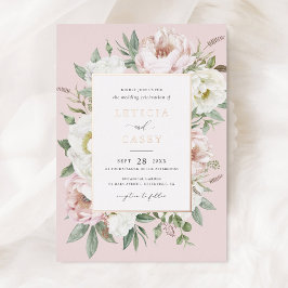 Blütenweißes Peony Rose Hochzeit Folieneinladung