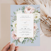 Blütenweißes Peony Rose Hochzeit Folieneinladung