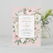 Blütenweißes Peony Rose Hochzeit Folieneinladung (Stehend vorne)