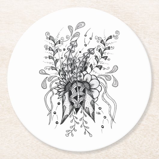 Blütenwirbel im Tangle-Rhythmus -  Runder Pappuntersetzer (Vorderseite)