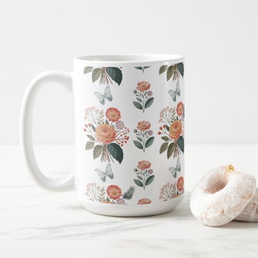 Blütenzauber mit Schmetterlingsflügeln Kaffeetasse (Mit Donut)