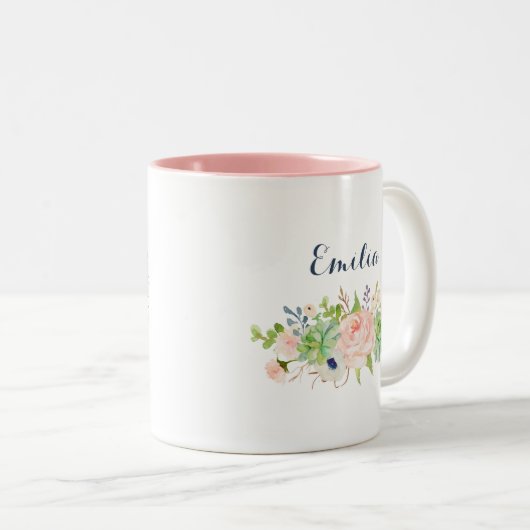 Bluthochdruck Succulents Cactus Wreath Monogram Zweifarbige Tasse (VorderseiteRechts)