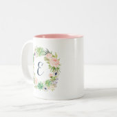Bluthochdruck Succulents Cactus Wreath Monogram Zweifarbige Tasse (Vorderseite Links)