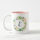 Bluthochdruck Succulents Cactus Wreath Monogram Zweifarbige Tasse (Links)