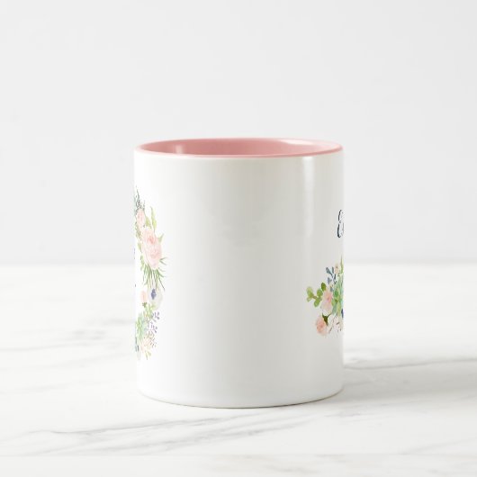 Bluthochdruck Succulents Cactus Wreath Monogram Zweifarbige Tasse (Mittel)