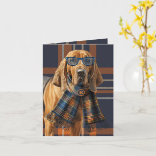 Bluthund-Hund und navyblau kariert monogrammiert Karte