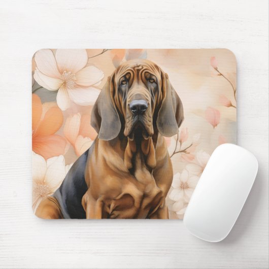Bluthund-Hundefreund und Pfirsichblüten Mousepad (Mit Mouse)