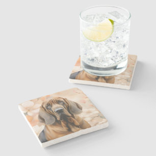 Bluthund-Hundefreund und Pfirsichblüten Steinuntersetzer