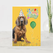 Bluthund-Hundepartyhut Gelb Geburtstag Karte (Vorderseite)