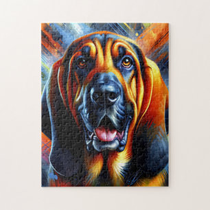 Bluthund-Hundeporträt Acryl-Kunst Druck Hund Puzzle