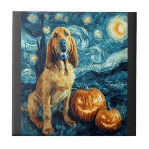 Bluthund Süßer Hund Halloween Jack O Lantern Kürbi Fliese