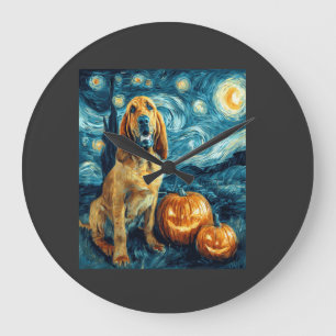 Bluthund Süßer Hund Halloween Jack O Lantern Kürbi Große Wanduhr