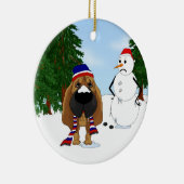 Bluthund-Winter-Szene Keramik Ornament (Rechts)