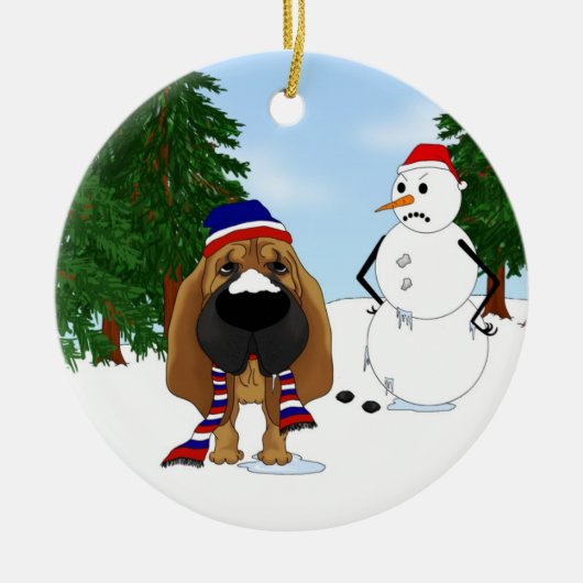 Bluthund-Winter-Szene Keramik Ornament (Vorne)