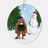 Bluthund-Winter-Szene Keramik Ornament (Links)
